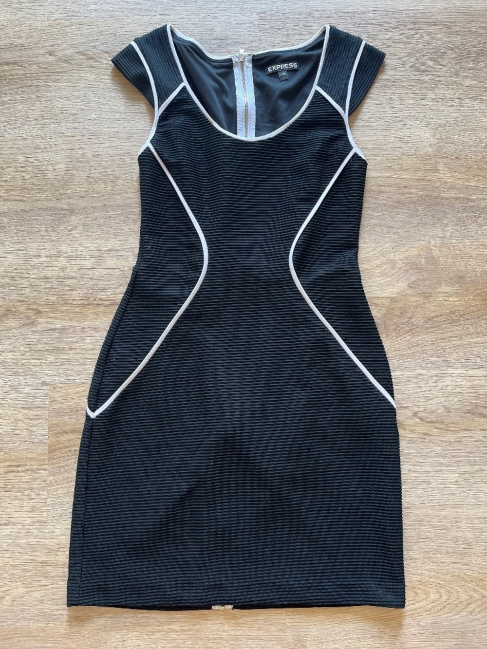 Express Black Bodycon Dress with White Piping FREE SHIPPING